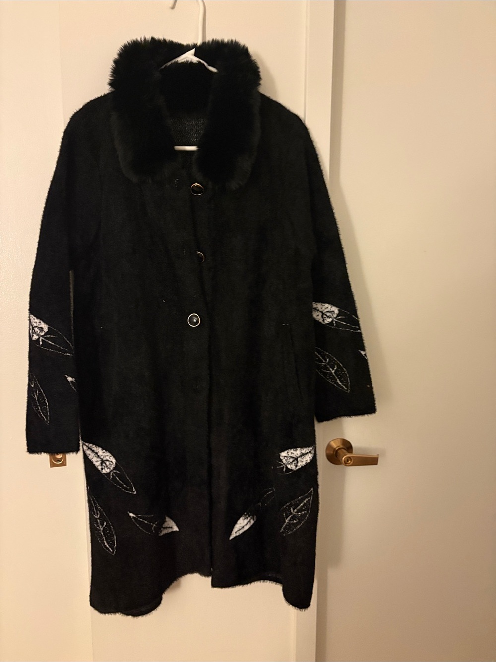 Black Faux Fur Collar Long Women's Coat